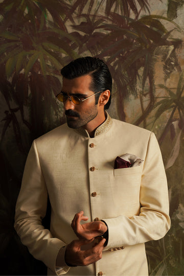 "Umair" Pearl White Embroidered Sherwani
